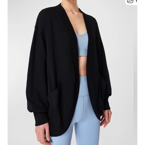 Sweaty Betty Womens Black Cora Cardigan Sweat Size Medium Open Front Cotton - Picture 1 of 9
